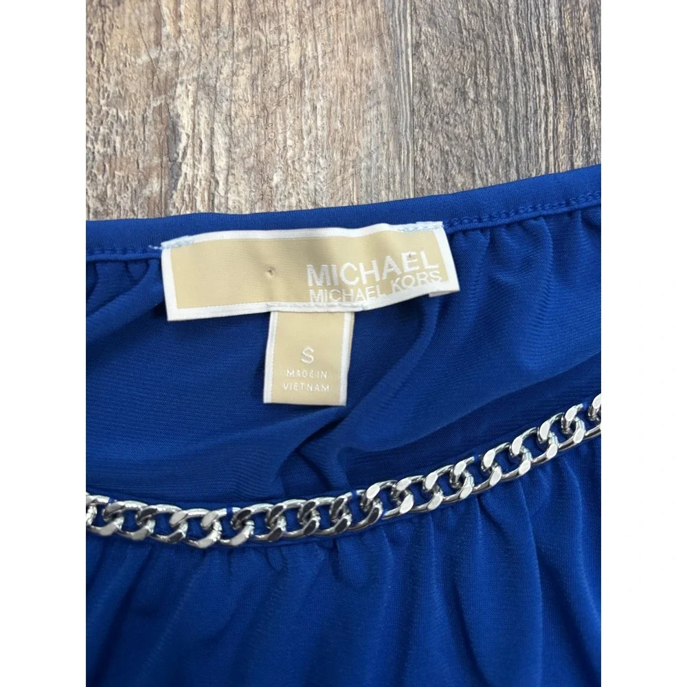 Michael Kors Royal Blue Chain Neck Cold Shoulder Batwing‎ Top Small
